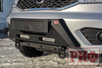 Бампер передний силовой/защита штатного бампера РИФ для УАЗ Патриот 2015+ с защитой рулевых тяг (центральная часть)