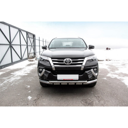 Защита переднего бампера d76+d57 двойная с профильной ЗК Toyota Fortuner (2017)